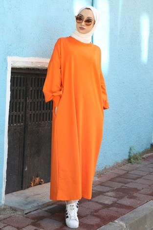 Balon Kol Elbise 2367-07 turuncu - Thumbnail