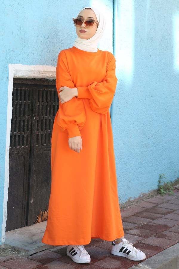 Balon Kol Elbise 2367-07 turuncu
