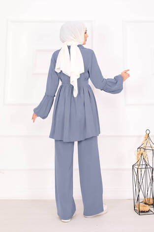 Balon Kol Fermuarlı Tesettür Takım Gri - Thumbnail