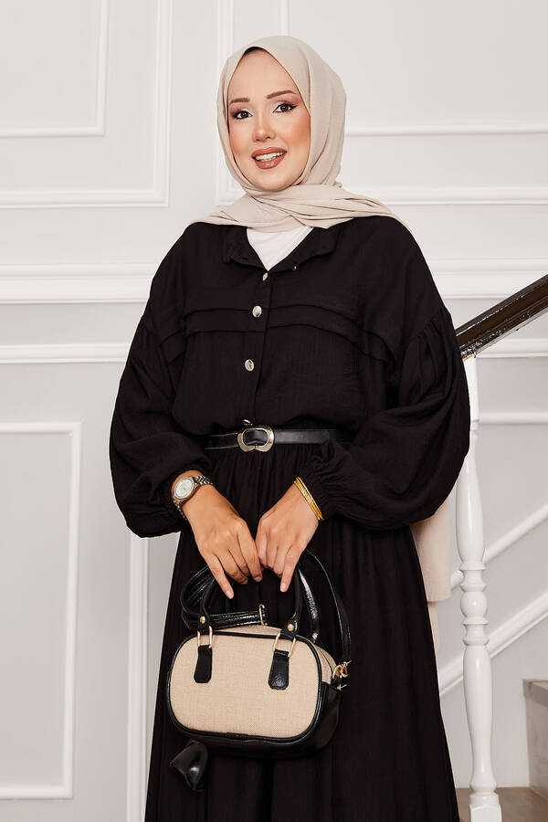 MD - Balon Kol Gömlek Etek İkili Takım Siyah (1) MD - Balon Kol Gömlek Etek İkili Takım Siyah (1)