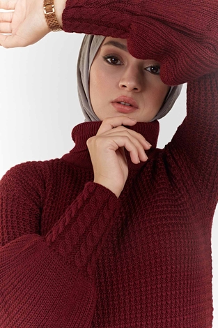 Balon Kol Triko Kazak 5634 Bordo - Thumbnail