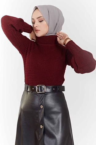 Balon Kol Triko Kazak 5634 Bordo - Thumbnail