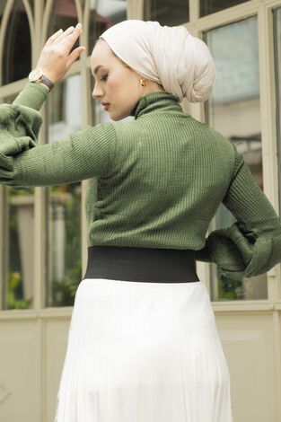 Balon Kol Triko Kazak Yeşil - Thumbnail