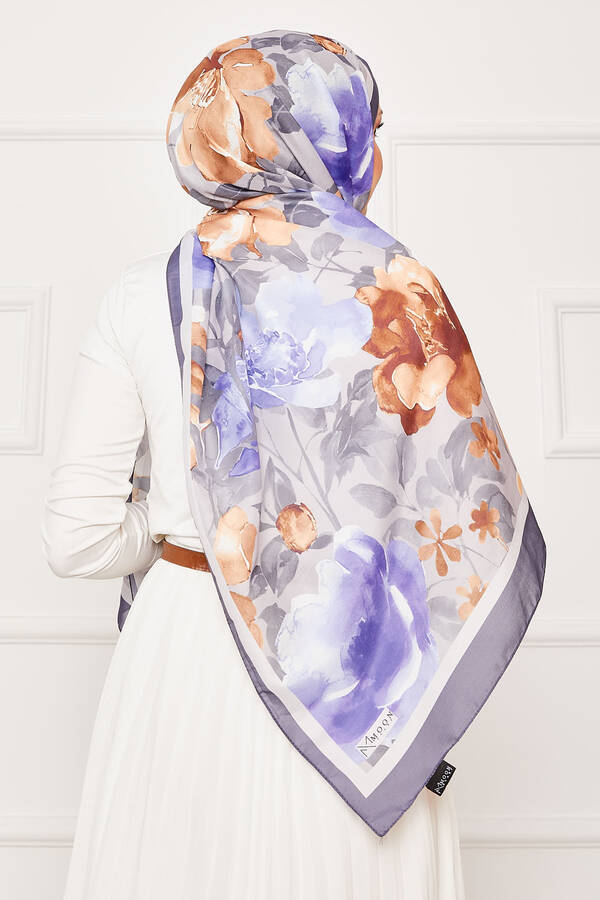 Batik Desen Çiçekli Tesettür Şal Füme