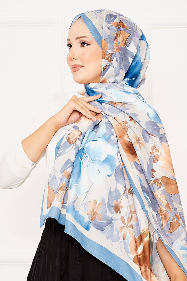 Msc - Batik Desen Çiçekli Tesettür Şal İndigo (1) Msc - Batik Desen Çiçekli Tesettür Şal İndigo (1)