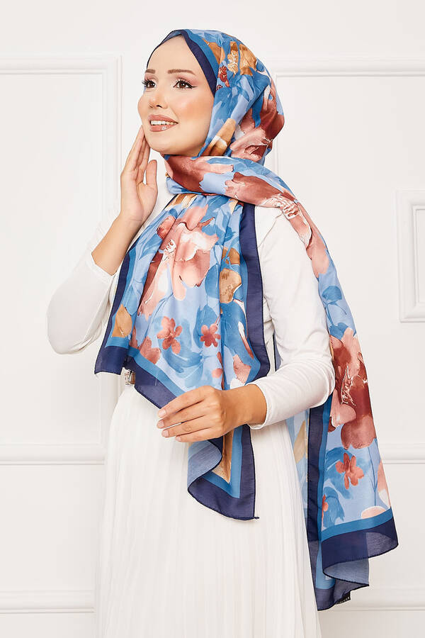 Msc - Batik Desen Çiçekli Tesettür Şal Lacivert (1) Msc - Batik Desen Çiçekli Tesettür Şal Lacivert (1)