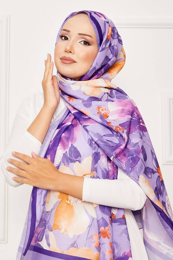 Msc - Batik Desen Çiçekli Tesettür Şal Lila (1) Msc - Batik Desen Çiçekli Tesettür Şal Lila (1)