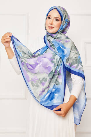 Batik Desen Çiçekli Tesettür Şal Saks - Thumbnail