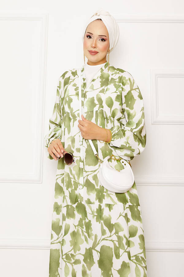 Mlk - Batik Desen Modal Tesettür Elbise Haki (1) Mlk - Batik Desen Modal Tesettür Elbise Haki (1)