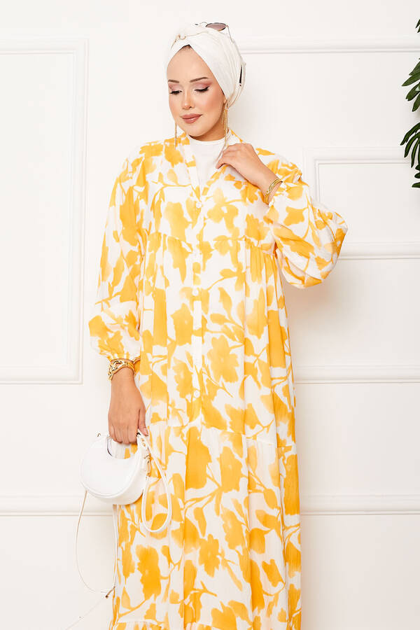 Mlk - Batik Desen Modal Tesettür Elbise Hardal (1) Mlk - Batik Desen Modal Tesettür Elbise Hardal (1)