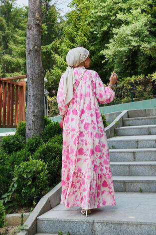 Batik Desen Modal Tesettür Elbise Pembe - Thumbnail