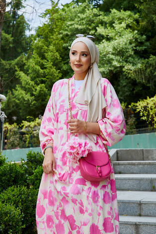 Batik Desen Modal Tesettür Elbise Pembe - Thumbnail