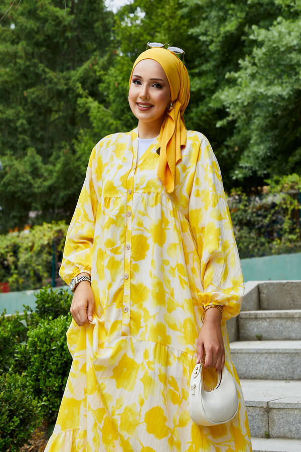 Mlk - Batik Desen Modal Tesettür Elbise Sarı (1) Mlk - Batik Desen Modal Tesettür Elbise Sarı (1)