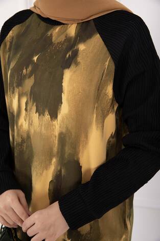 Batik Desen Ribanalı Tesettür İkili Takım Hardal - Thumbnail