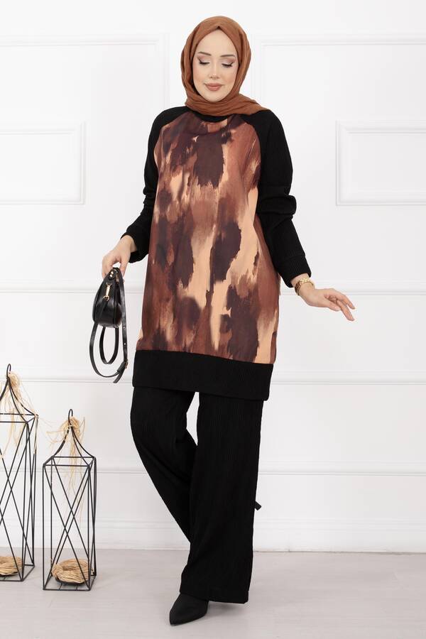 Batik Desen Ribanalı Tesettür İkili Takım Kiremit - 3