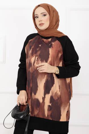 Batik Desen Ribanalı Tesettür İkili Takım Kiremit - Thumbnail