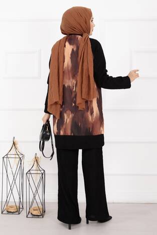 Batik Desen Ribanalı Tesettür İkili Takım Kiremit - Thumbnail