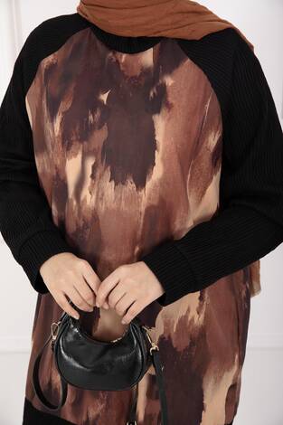 Batik Desen Ribanalı Tesettür İkili Takım Kiremit - Thumbnail