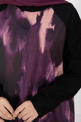 Batik Desen Ribanalı Tesettür İkili Takım Mor - Thumbnail