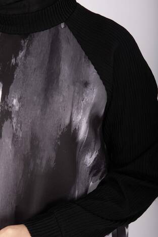 Batik Desen Ribanalı Tesettür İkili Takım Siyah - Thumbnail