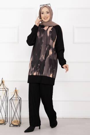 Batik Desen Ribanalı Tesettür İkili Takım Somon - Thumbnail