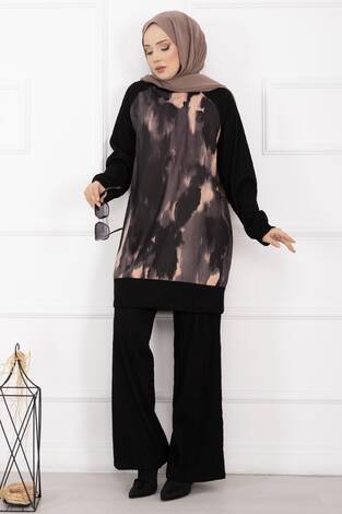 Batik Desen Ribanalı Tesettür İkili Takım Somon