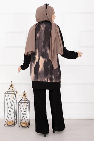 Batik Desen Ribanalı Tesettür İkili Takım Somon - Thumbnail