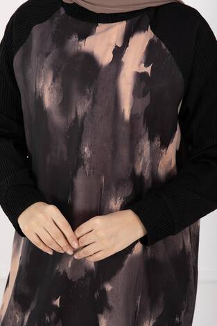 Batik Desen Ribanalı Tesettür İkili Takım Somon - Thumbnail