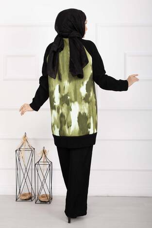 Batik Desen Ribanalı Tesettür İkili Takım Yağ Yeşil - Thumbnail