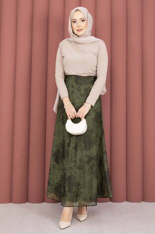 Batik Desen Tül Etek Haki - Thumbnail