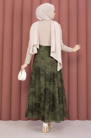 Batik Desen Tül Etek Haki - Thumbnail