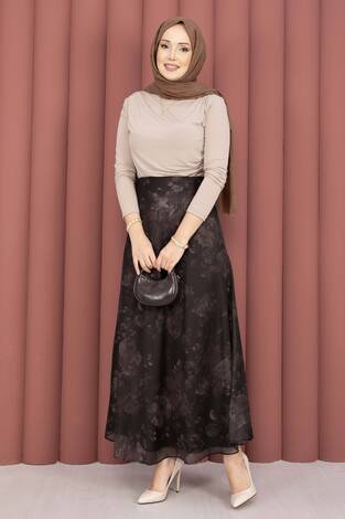 Batik Desen Tül Etek Kahve - Thumbnail