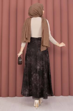Batik Desen Tül Etek Kahve - Thumbnail