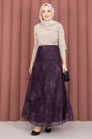 Batik Desen Tül Etek Mürdüm - Thumbnail