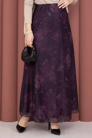 Batik Desen Tül Etek Mürdüm - Thumbnail