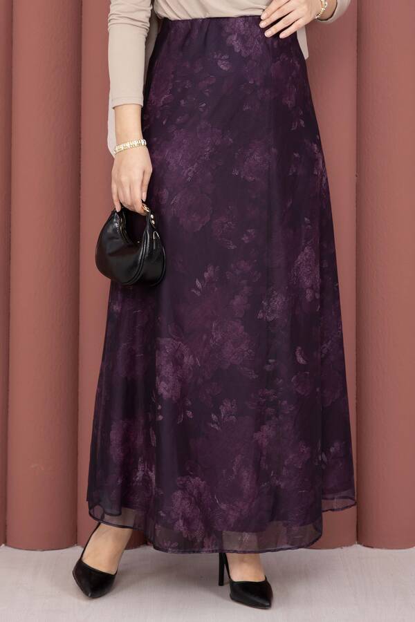 Svs - Batik Desen Tül Etek Mürdüm (1)