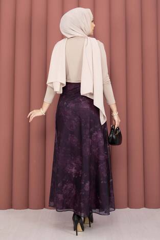 Batik Desen Tül Etek Mürdüm - Thumbnail