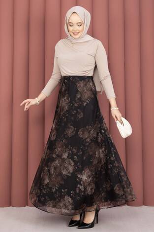 Batik Desen Tül Etek Siyah - Thumbnail