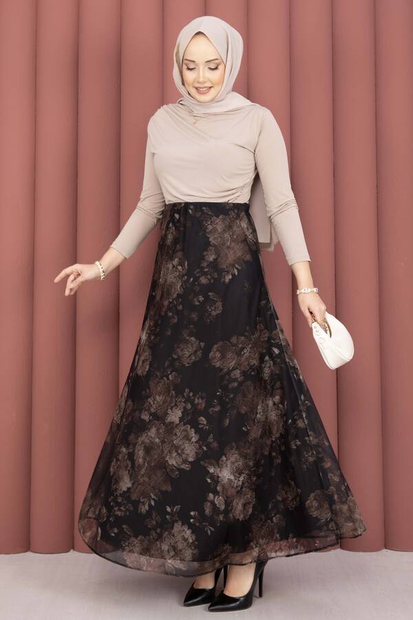 Svs - Batik Desen Tül Etek Siyah