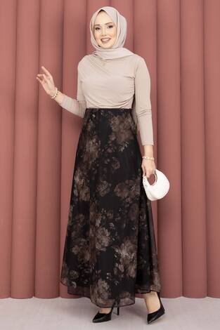 Batik Desen Tül Etek Siyah - Thumbnail