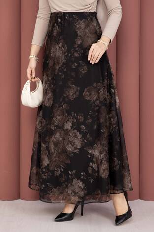 Batik Desen Tül Etek Siyah - Thumbnail