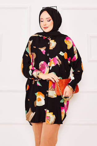 Batik Desen Viskon Tunik Siyah - Thumbnail