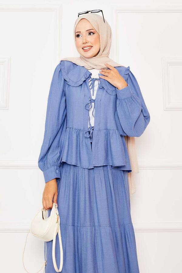 MD - Bebe Yaka Önden Bağcıklı Etekli Takım İndigo (1) MD - Bebe Yaka Önden Bağcıklı Etekli Takım İndigo (1)