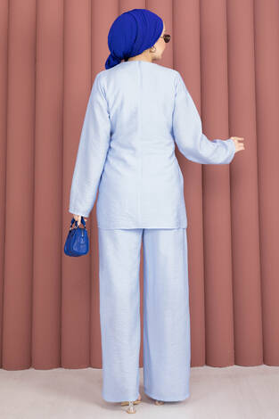 Bel Aksesuar Detaylı Tunik Pantolon İkili Takım Bebe Mavisi - Thumbnail