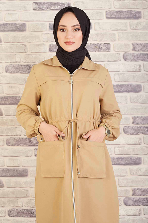 MD - Bel Büzgülü Mevsimlik Trenç 100MD10019 Camel (1)