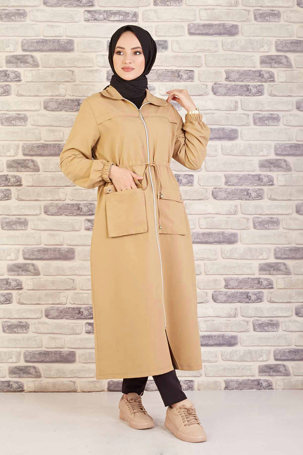 MD - Bel Büzgülü Mevsimlik Trenç 100MD10019 Camel