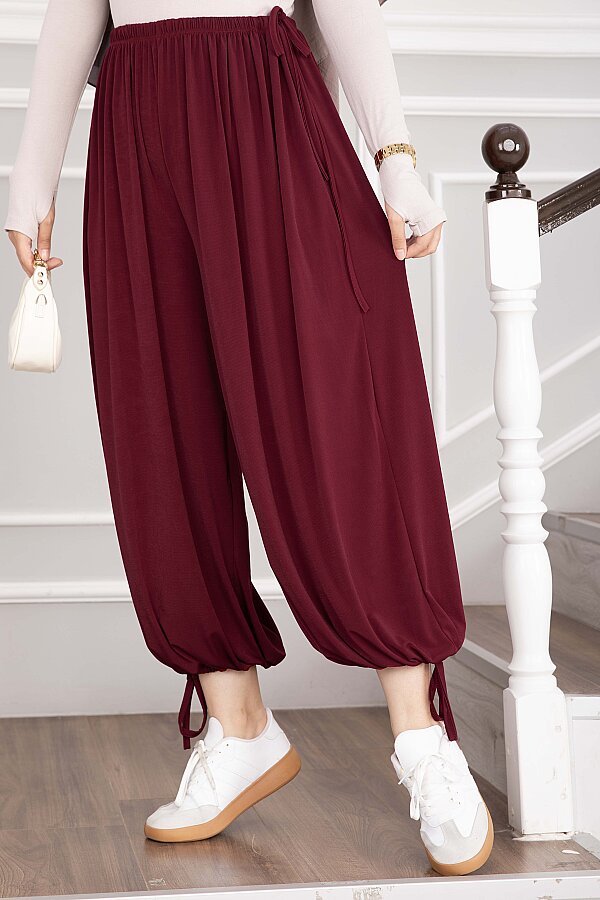 Bel Ve Paça Ayarlanabilir Şalvar Pantolon Bordo - 2