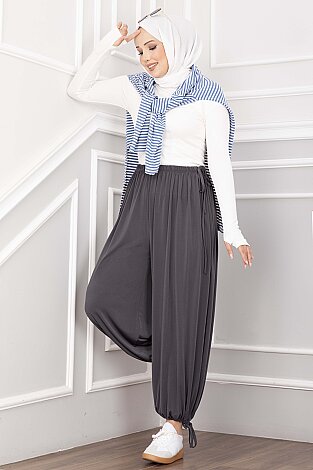 Bel Ve Paça Ayarlanabilir Şalvar Pantolon Füme - 3