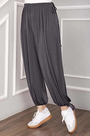 Bel Ve Paça Ayarlanabilir Şalvar Pantolon Füme - 2