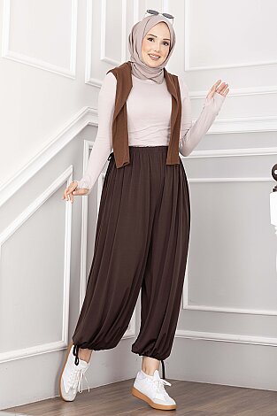 Bel Ve Paça Ayarlanabilir Şalvar Pantolon Kahve
